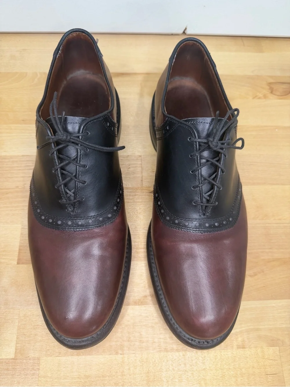 Allen‎ Edmonds Shelton Saddle Oxford Shoes Men's Burgundy Black 12D Leather USA